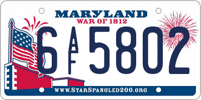 MD license plate 6AF5802
