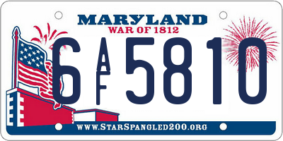 MD license plate 6AF5810
