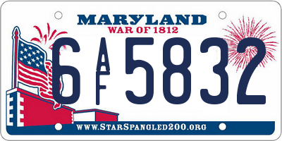 MD license plate 6AF5832