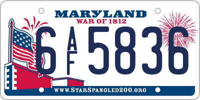 MD license plate 6AF5836