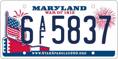 MD license plate 6AF5837