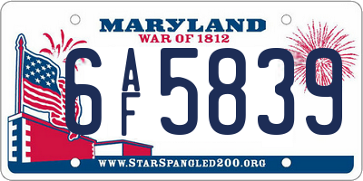 MD license plate 6AF5839