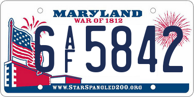 MD license plate 6AF5842