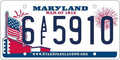 MD license plate 6AF5910