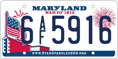 MD license plate 6AF5916