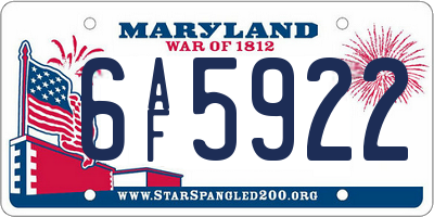 MD license plate 6AF5922