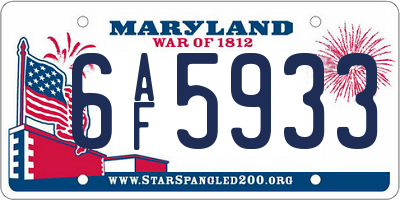 MD license plate 6AF5933