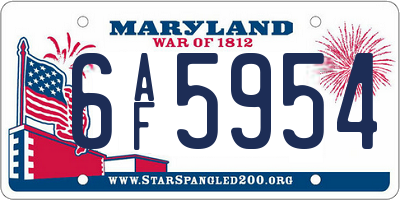 MD license plate 6AF5954
