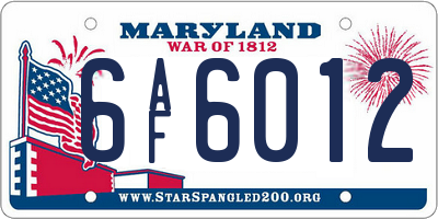 MD license plate 6AF6012
