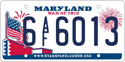 MD license plate 6AF6013