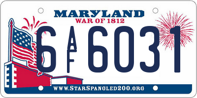 MD license plate 6AF6031