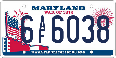 MD license plate 6AF6038