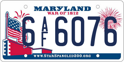 MD license plate 6AF6076
