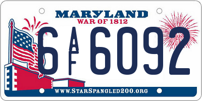 MD license plate 6AF6092