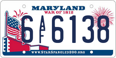 MD license plate 6AF6138