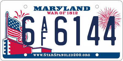 MD license plate 6AF6144