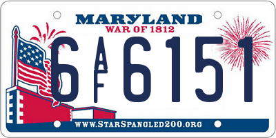 MD license plate 6AF6151