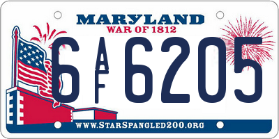 MD license plate 6AF6205