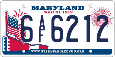 MD license plate 6AF6212