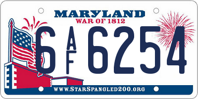MD license plate 6AF6254