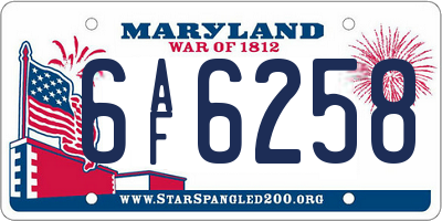 MD license plate 6AF6258