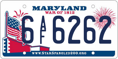 MD license plate 6AF6262