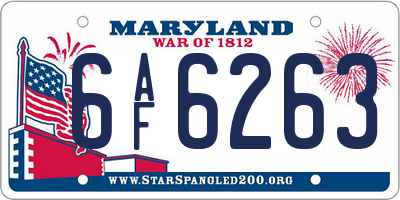 MD license plate 6AF6263