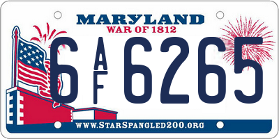 MD license plate 6AF6265