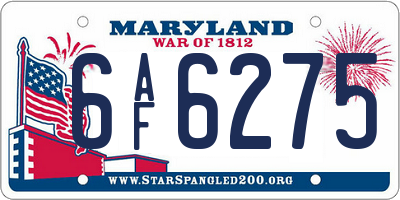 MD license plate 6AF6275