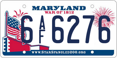 MD license plate 6AF6276
