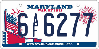 MD license plate 6AF6277