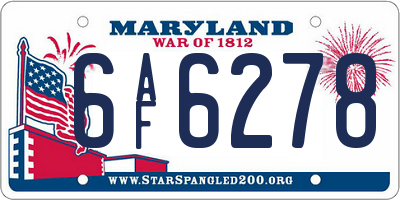 MD license plate 6AF6278