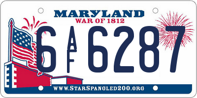 MD license plate 6AF6287