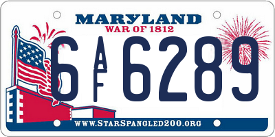MD license plate 6AF6289