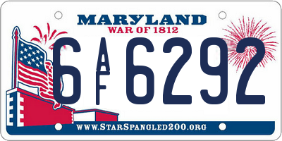 MD license plate 6AF6292