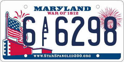 MD license plate 6AF6298