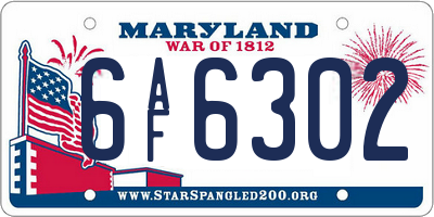 MD license plate 6AF6302