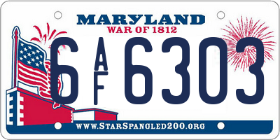 MD license plate 6AF6303