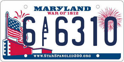 MD license plate 6AF6310