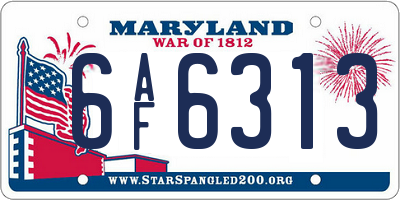 MD license plate 6AF6313