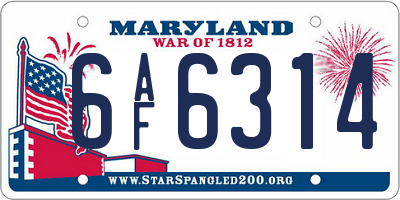 MD license plate 6AF6314