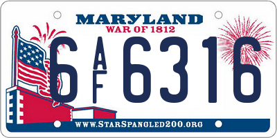 MD license plate 6AF6316