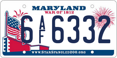 MD license plate 6AF6332