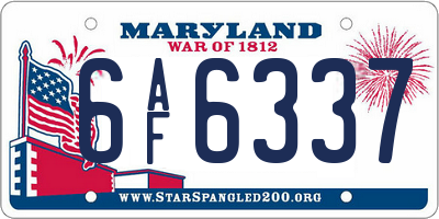 MD license plate 6AF6337