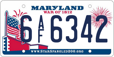MD license plate 6AF6342