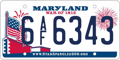MD license plate 6AF6343