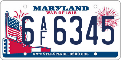 MD license plate 6AF6345