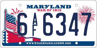 MD license plate 6AF6347