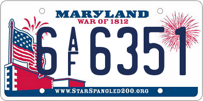 MD license plate 6AF6351