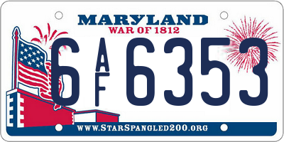 MD license plate 6AF6353